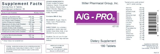 Miller Pharmacal A/G Pro Tablets 180 Count
