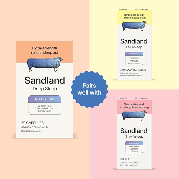 Sandland Deep Sleep with Melatonin Natural Daily Sleep Supplement 30 Capsules 3mg Melatonin Magnesium Valerian Root L-Theanine Lemon Balm and Chamomile Made in The USA