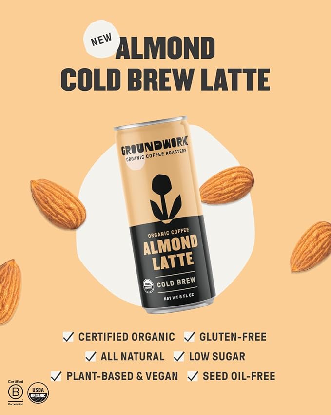 Groundwork Organic Coffee - Almond Cold Brew Latte - 8 Fl Oz Cans (12 Pack)