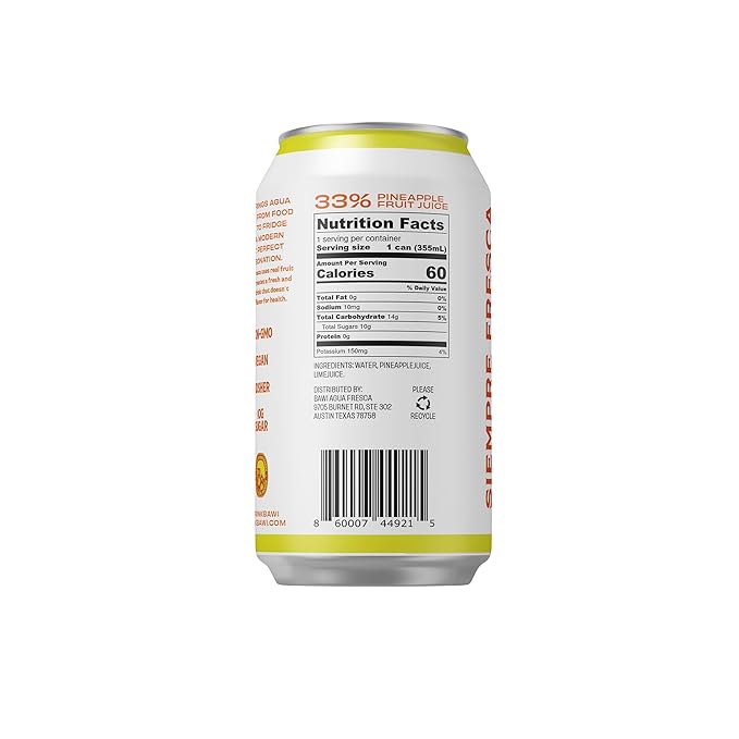 Bawi La Pina Sparkling Agua Fresca 12 Pack - Pineapple Flavored Water Plant-Based Low Calorie Less Sugar Culturally-Rooted Mexican Drink Made in USA Better-For-You Soda Authentic Mexican Drin