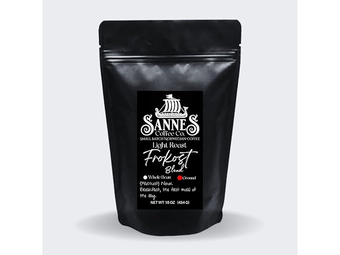Sannes Coffee Co. Norwegian Coffee-Frokost Blend Light Roast Coffee-Smooth Never Bitter-Resealable bag (Ground 16 oz)