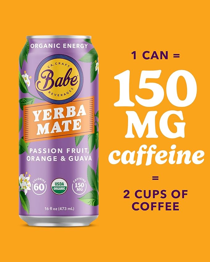 Babe Organic Yerba Mate Energy Drinks | 150mg Plant-Based Caffeine | Natural Yerba Mate Tea with No Crash No Jitters - Variety Pack (12 x 16oz Cans)