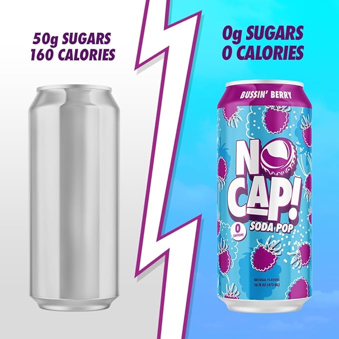 NO CAP! Next Gen Soda Pop with Electrolytes for Hydration Zero Sugar Zero Calories Caffeine-Free Soda Vegan &amp Gluten-Free 16 oz Cans 12pk (Variety Pack)
