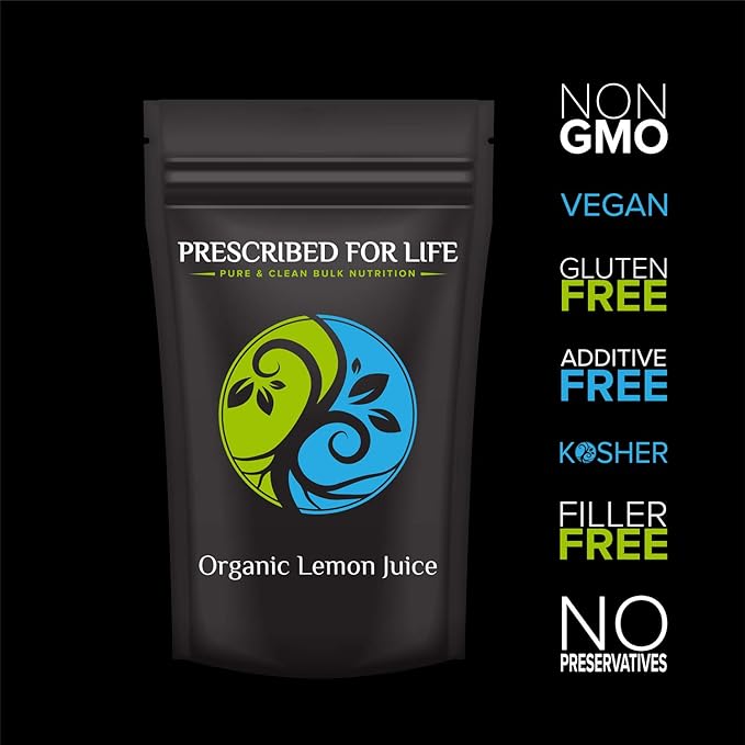 Prescribed for Life Organic Lemon Juice Powder | Natural Spray Dried &amp Unsweetened Non-GMO Lemon Juice | High in Antioxidants | Lemon Juice for Baking | Reconstitute Ratio 1:2 1 kg