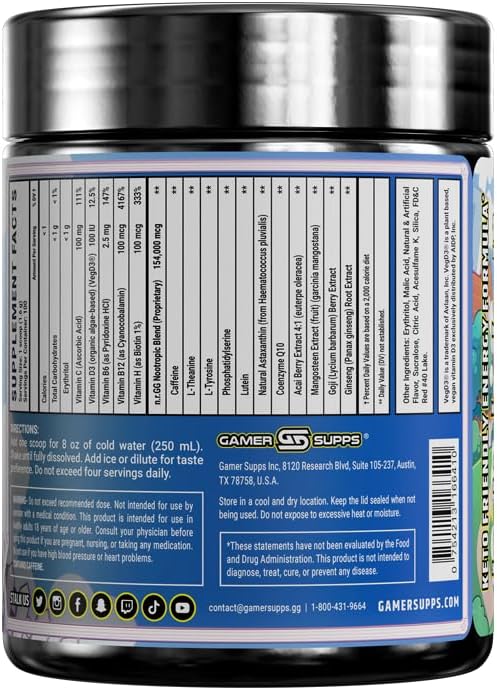 Gamer Supps GG Energy - Goof Juice by MoistCr1TiKaL (100 Servings) - Keto Friendly Gaming Energy and Nootropic Blend Sugar Free + Organic Caffeine + Vitamins + Immune Support Powder Drink