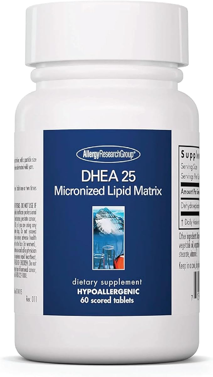 Allergy Research Group ARG DHEA 25 Micronized Lipid Matrix - Supports Hormone Balance &amp Brain Function - Delivers 25 mg DHEA - Micronized &amp Plant Sourced - Hypoallergenic - 60 Servings - 60 Ca