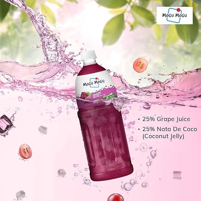 Mogu Mogu Grape Juice with 25% Nata De Coco 1000ml (12 Pack)