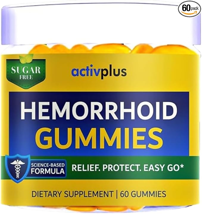 Hemorrhoid Treatment to Reduce Re-occurrences &amp Easier Regularity with Stool Softener | 7 Clinically Studied hemorrhoid Ingredients | Plant-Based Sugar Free Lemon 60 Vegan Gummies