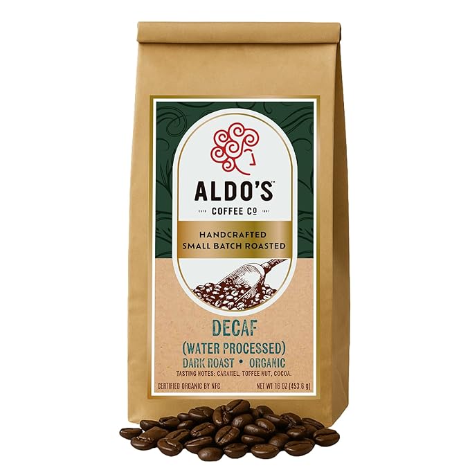 Aldo’s Coffee Co. Organic Water Process Decaf Coffee Dark Roast 100% Arabica from East Timor 16 oz (Medium Coarse Grind)
