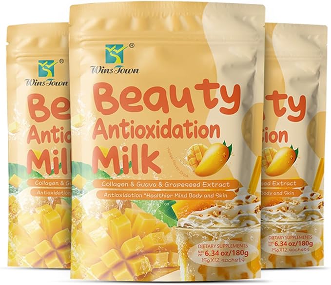 Mango Collagen Drink Mix–Creamy Beauty Milk Powder with Marine Collagen Peptides &amp Fruit Extracts–Daily Beauty Drink for Smooth Lifestyle Routines–6.34 oz