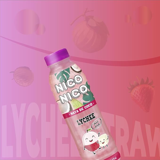 NICONICO COCONUT GEL JUICE DRINK-VARIETY PACK [16.9 fl oz Pack of 12 (3 bottle of each Mango/Lychee/Strawberry/Pineapple)] Refreshing 30% Fruit Juice Drink with Coconut Gel