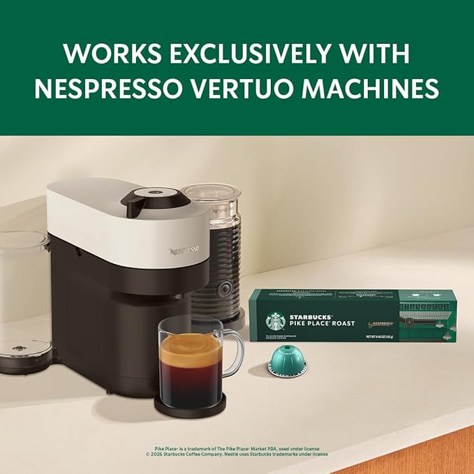Starbucks by Nespresso Vertuo Pike Place Medium Roast Coffee 30-count Coffee Pods Brews 7.8 oz.
