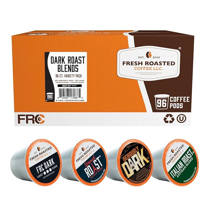 Fresh Roasted Coffee Dark Roast Blend Variety Pack K-Cup Compatible 96 Count