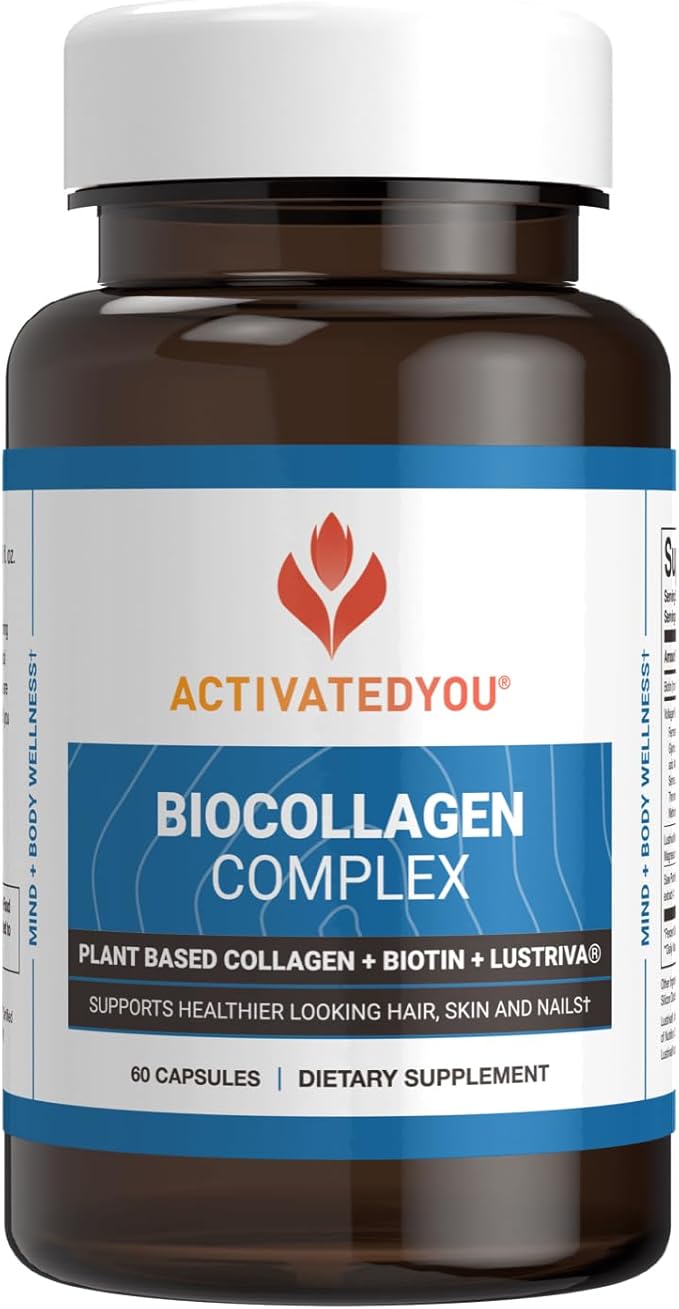 ActivatedYou BioCollagen Complex Plant-Based Collagen for Women &amp Men - Designed to Promote Skin Firmness Muscle Strength &amp Hair Volume 2 Daily Capsules Supports Youthful Appearance &amp Jo