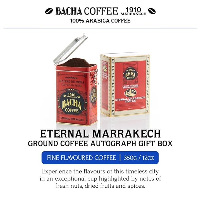 Bacha Coffee | Eternal Marrakech Fine Flavoured Coffee Autograph Collection 100% Arabica Specialty Coffee Ground Beans Medium Roast 350g &amp 100% Natural Unbleached Wood Fibre Paper Filters La