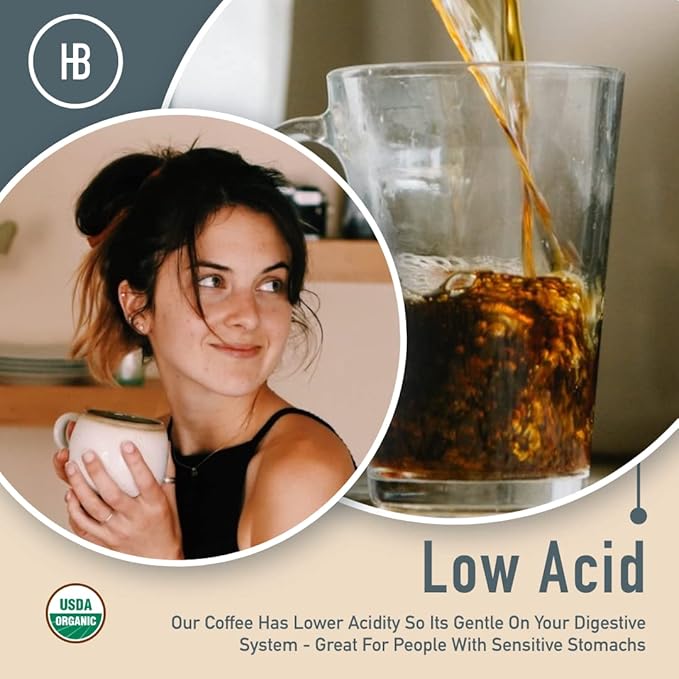 Healthy Bean Organic Low Acid Coffee Beans - USDA Organic Mold-Free Superfood Infused Clean and Healthy - Low Acid for Sensitive Stomachs - Semi-Dark Roast Coffee Beans 10oz (1-Pack)