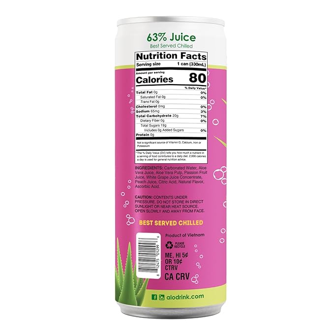 ALO Sparkling Passion Fruit &amp Peach Carbonated Aloe Vera Juice Drink | 11.2 fl oz Pack of 12 | Plant-Based Beverage Vegan