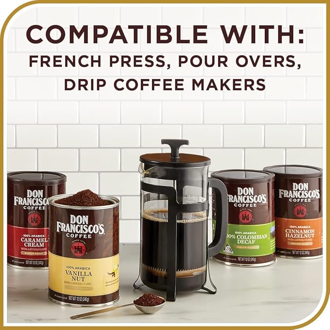 Don Francisco's Caramel Cream Ground Flavored Coffee: Rich Aromatic 100% Arabica Beans - Expertly Roasted for a Delightful Morning Brew (3 x 12 oz Cans)