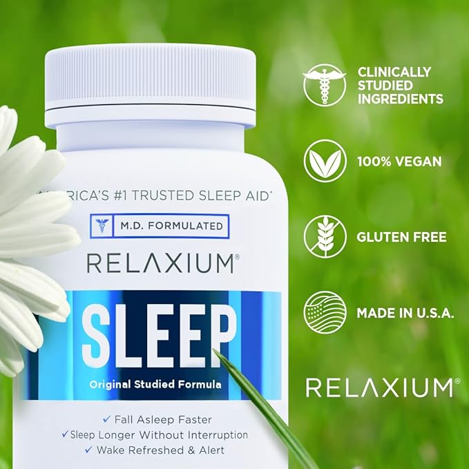 Relaxium Sleep Aid 14-Day Supply Non-Habit Forming Dietary Supplement for Better Sleep Drug-Free Stress Relief with Magnesium Melatonin GABA Chamomile Made in USA (28 Vegan Capsules)