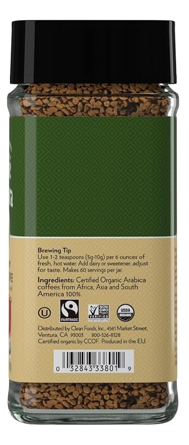 Cafe Altura Freeze Dried Instant Organic Coffee 3.53 oz Jar (Pack Of 6)