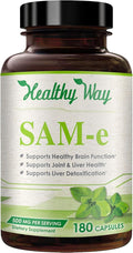 500mg SAM-e Supplement - High Strength 500mg S-Adenosyl-L-Methionine Capsules for Brain Liver and Mood Support - Non-GMO High Absorption Same Supplement (180 Capsules)