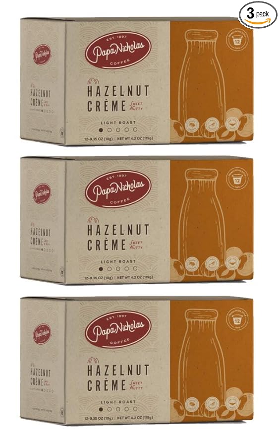 PapaNicholas Coffee Single Serve Coffee Cups Fits Keurig K Cup Brewers Hazelnut Creme (12 Count of 0.35 oz Pods) 4.2 oz Pack of 3