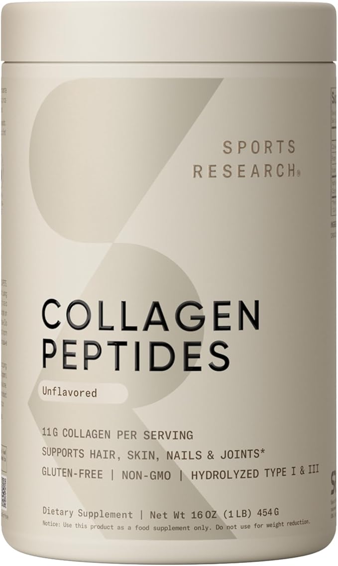 Sports Research Collagen Peptides for Women &amp Men Hydrolyzed Type 1 &amp 3 Protein Supplement Easy Mixing Vital Nutrients Proteins and Vegan Biotin 10000mcg Max Strength B7 120 Softgels (4 Month