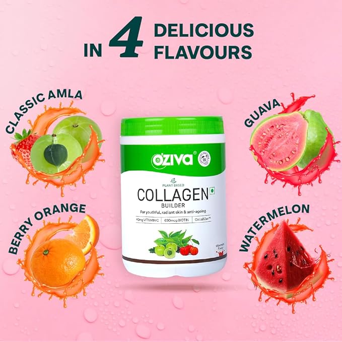 OZIVA Plant Based Collagen Builder for Glowing &amp Youthful Skin Collagen Powder for Women &amp Men with Biotin Silica &amp Vitamin C (Collagen Classic Pack of 1) 250G (Pack of 2)