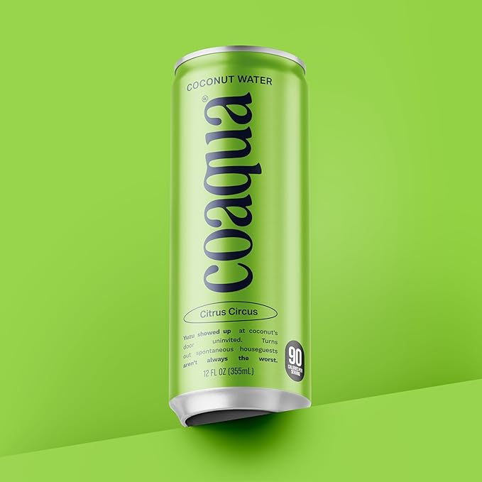 Coaqua Citrus Circus Coconut Water 12 Pack Citrus Blend Electrolyte Drink from Real Yuzu Juice Naturally Zesty Hydration for Everyday Refreshment 12 Fl Oz Cans