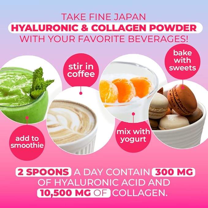 FINE JAPAN Premium Marine Collagen Powder with Hyaluronic Acid CoQ10 &amp Elastin/Set of 2/ Non-GMO - 28 Servings (196g / 6.9oz)