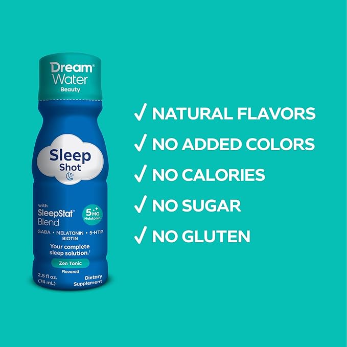 Dream Water Sleep Aid Supplement Drink Melatonin 5mg GABA 5-HTP 2.5 oz Sleep Water Snoozeberry + Beauty Zen Tonic 24-Pack