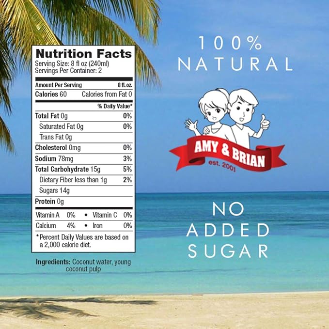 Amy &amp Brian Pure Coconut Water with Pulp Non-GMO No Sugar Added Refreshing and Hydrating Real Coconut Water 17.5 Fl Oz (Pack of 12)
