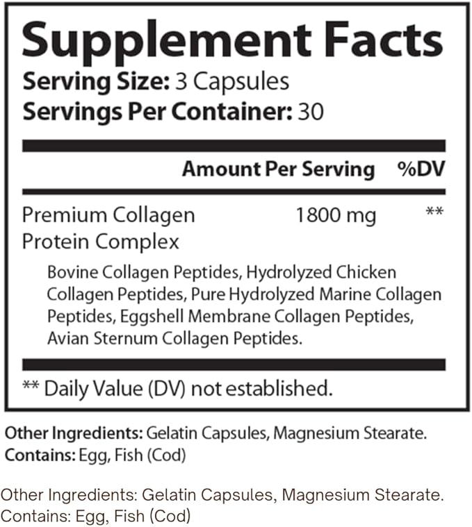 Collagen Complex | Supports Skin Hair Nails &amp Joint Health | Boosts Hydration Elasticity &amp Strength | 90 Capsules