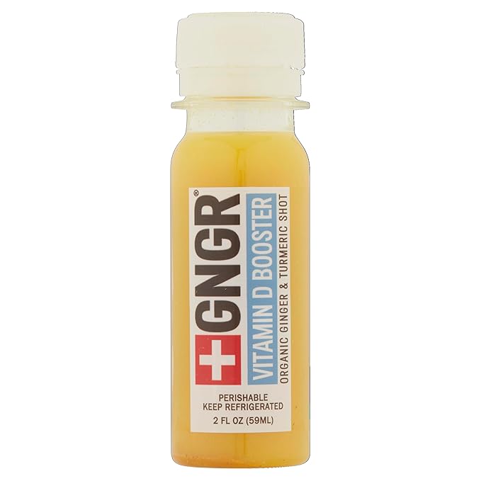 +GNGR Vitamin D Shot – Organic Cold-Pressed Ginger shot with Turmeric Pineapple Passion Fruit Juice. Wellness shot with Vegan Vitamin D3 for Joint Bone and Immune Support. 2 fl oz (Pack of 12)