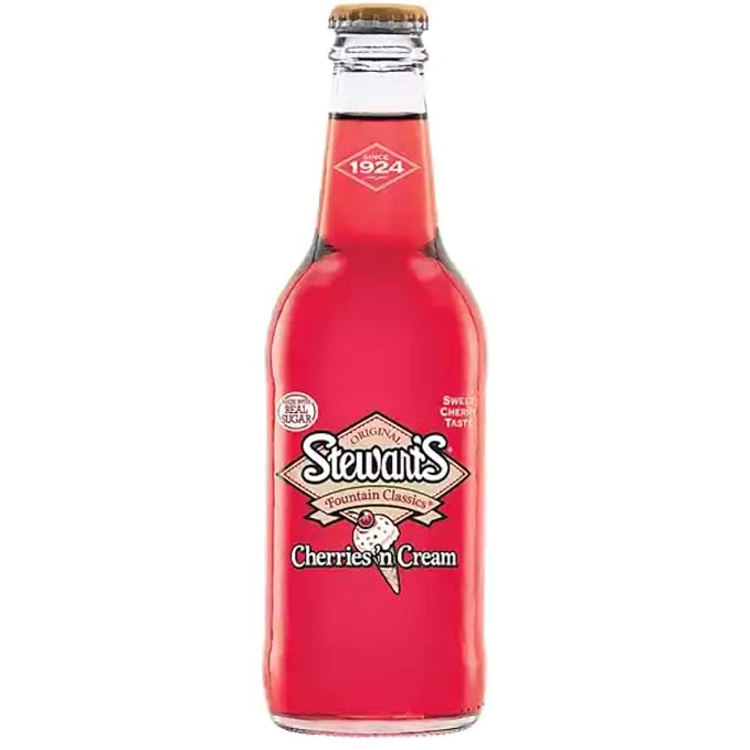 Stewarts 12 oz Glass Bottle Soda (6 Pack Total of 72 Oz) (Cherries N' Cream Soda)