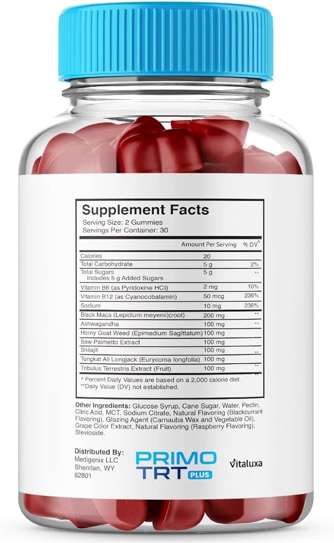 (2 Pack) Primo TRT Gummies Primo TRT Advanced Performance Blend Supplement PrimoTRT Try Prime Gomitas Maximum Strength for Males Support for Overall Health Wellness All Natural Ingredients (120 Ct)