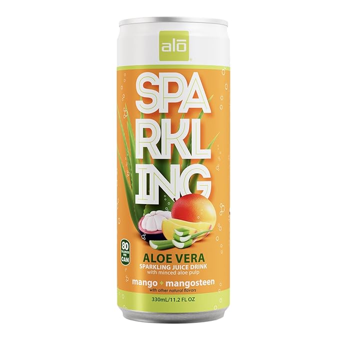 ALO Sparkling Aloe Vera Juice Drink | 11.2 fl oz Pack of 6 | 3-Flavor Variety Pack | Passion Fruit &amp Peach White Grape Mango &amp Mangosteen