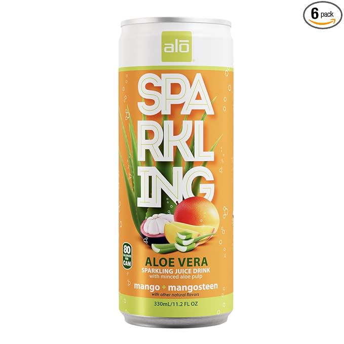 ALO Sparkling Mango &amp Mangosteen Carbonated Aloe Vera Juice Drink | 11.2 fl oz Pack of 6 | Plant-Based Beverage Vegan