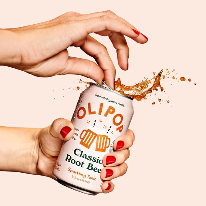 OLIPOP Prebiotic Soda Pop Classic Root Beer A New Kind of Soda Packed with Prebiotics Fiber and Botanicals Gluten Free GMO Free 12oz (12-Cans)