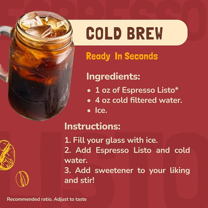Mayorga Espresso Listo Coffee Concentrate Organic Espresso Ready-to-Drink Coffee 24 Servings Bottle Bold Smooth Flavor Cold Brew Coffee Barista-Quality Sustainably Sourced - 24.35 fl oz