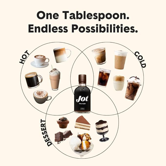Jot Coffee Concentrate (Chocolate Hazelnut) High Caffeine Cold Brew Coffee Concentrate Liquid for Iced Coffees Instant Espresso Hot Cold Instant Coffees Makes 14 Cups 150mg Caffeine/Tbsp No Sugar