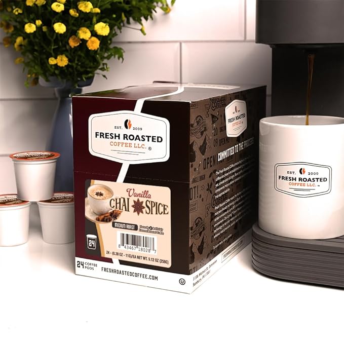 Fresh Roasted Coffee Vanilla Chai Spice Flavored Coffee Pods K-Cup Compatible 24 Count