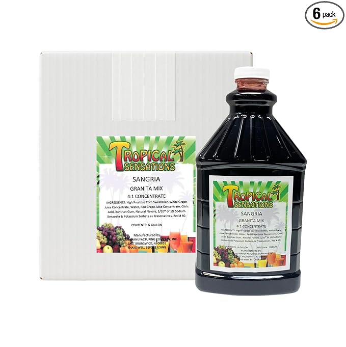 Tropical Sensations Red Sangria Granita Slushie Mix – 6 Bottles 64 oz Each – Non-Alcoholic Frozen Drink Mix for Slush Machines – Bulk Case