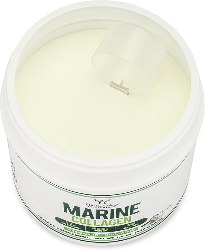 Double Wood Supplements Marine Collagen Powder (1 LB / 16 OZ of Quick Dissolve Marine Collagen Peptides) Wildcaught Unflavored Micronized - Scoop Included No Fillers (38 Servings of 12 Grams Each)