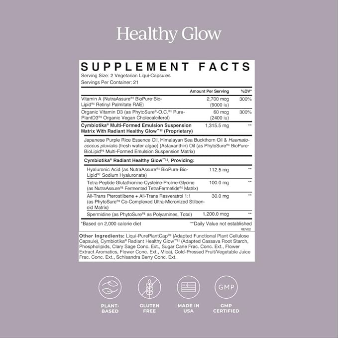CYMBIOTIKA Healthy Glow Anti Aging Supplement Skin Care &amp Collagen Production Support for Women and Men Includes Hyaluronic Acid Spermidine Restorative Peptides &amp Growth Factors 42 Capsul