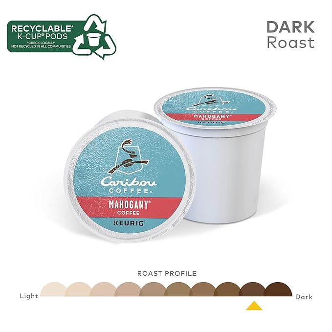Caribou Coffee Mahogany Single-Serve Keurig K-Cup Pods Dark Roast Coffee 96 Count