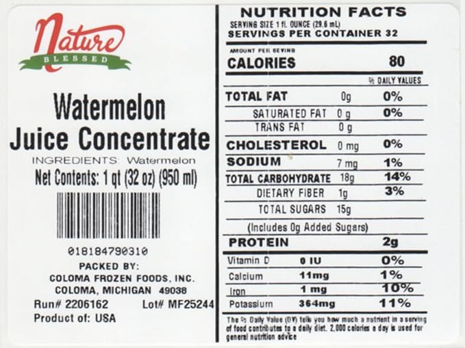 Nature Blessed 100% Pure Watermelon Concentrate - 1 Quart (1/32 fl oz bottle) Applications: Home Wine Making Brewing Distilling Smoothies