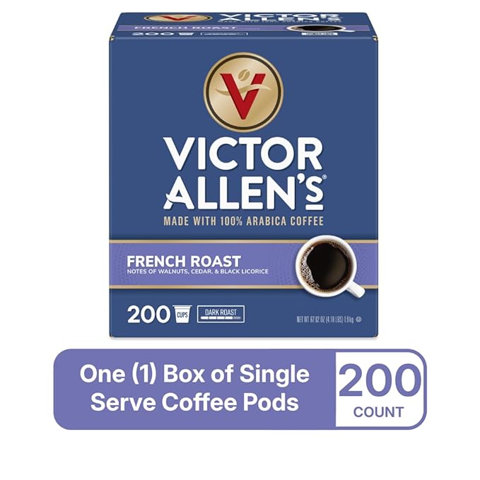 Victor Allen's Coffee French Roast Dark Roast 200 Count Single Serve Coffee Pods for Keurig K-Cup Brewers