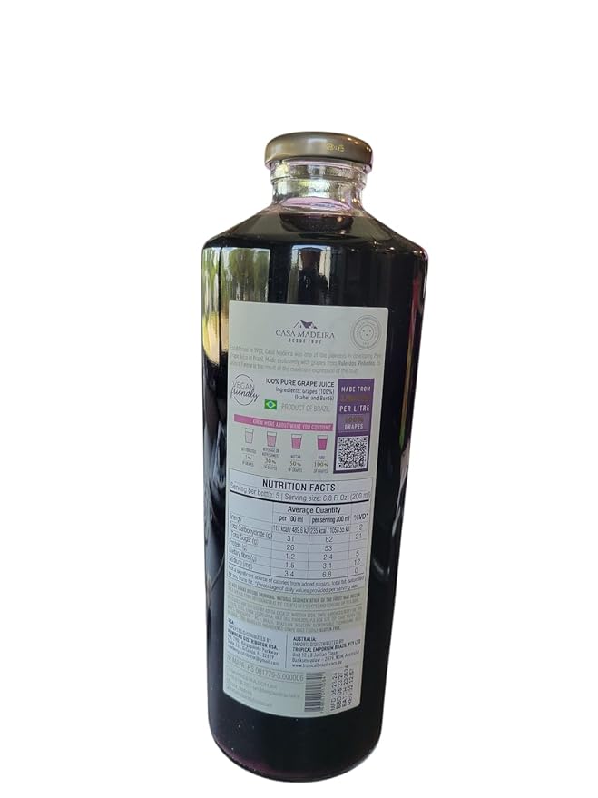 Suco Tinto de Uva Casa Madeira 1L | Pack of 3x1L | 100% Brazilian Grape Juice + Silicone Bracelet Souvenir | Brazil in Texas