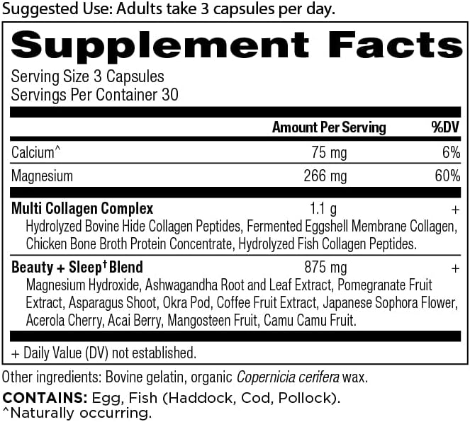 Ancient Nutrition Collagen Pills for Hair Skin and Nails Beauty + Sleep 90 Ct Collagen Supplement + Magnesium Supports Skin and Nails Sleep Paleo and Keto Friendly Gluten Free